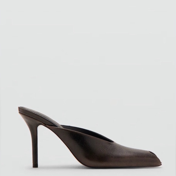 Mango Dark Brown Peep-Toe Mules - Picture 2 of 5